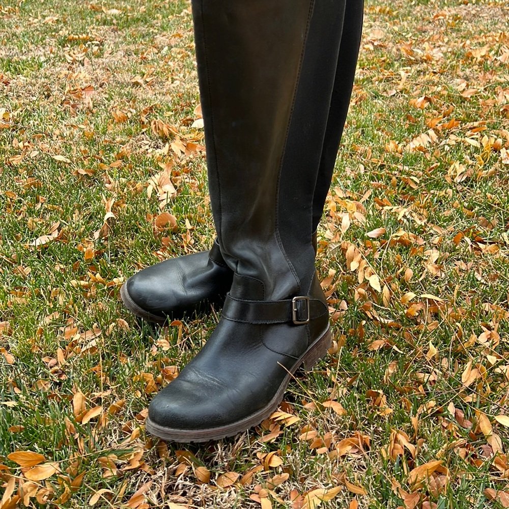 Kenneth Cole Leather and Knit Knee Boot